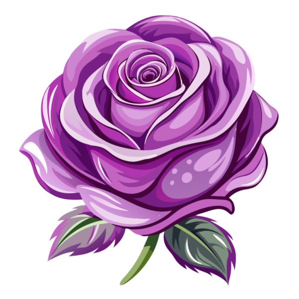 Purple Rose with Leaves Vector