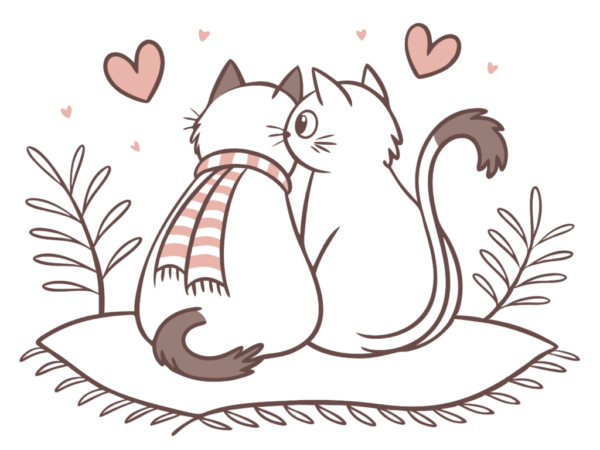 Romantic Cats Clipart with Hearts