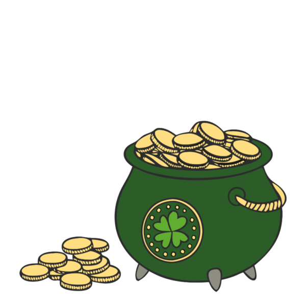 St Patrick Day Lucky Clover Gold Coins Cauldron Clipart