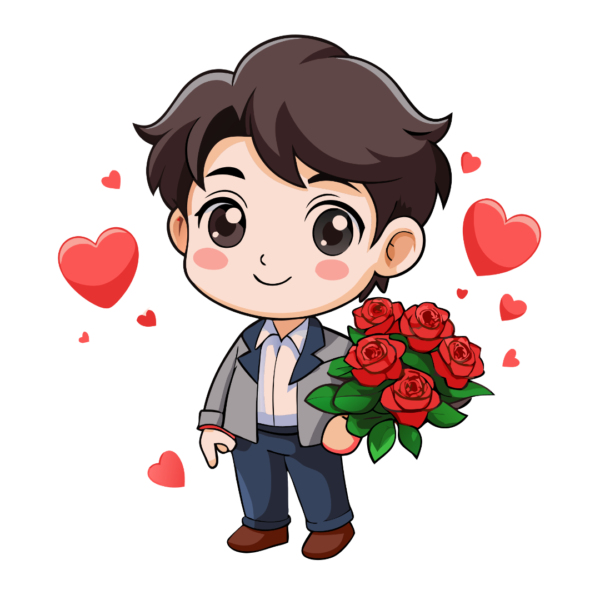 Young Romantic Boy with Roses