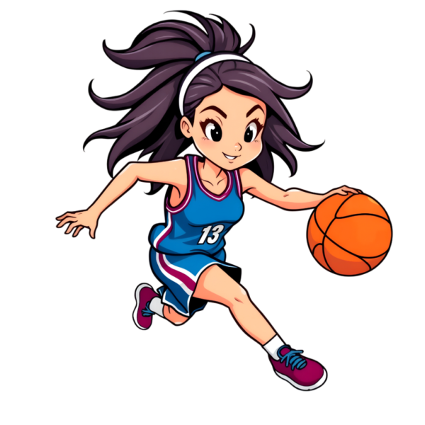 Female Player Dribbling Basketball Illustration