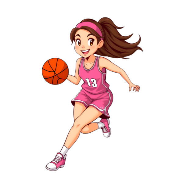 Happy Girl Dribbling Basketball Clipart