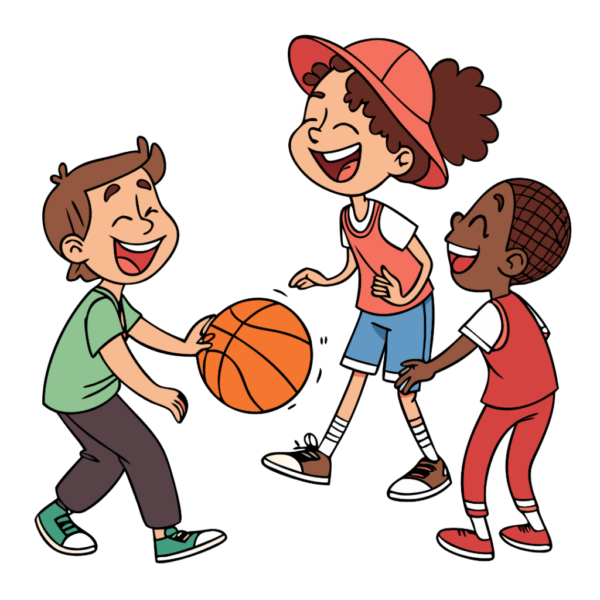 Happy Kids Playing Basketball Clipart