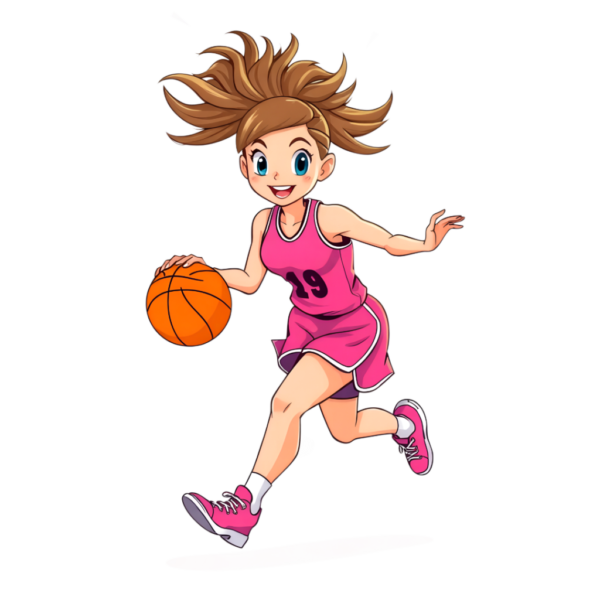 Pretty Female Basketball Player Dribbling Clipart